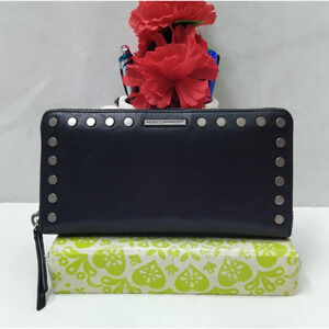 Rebecca Minkoff Black Leather Studded Zip Around Credit Card Wallet